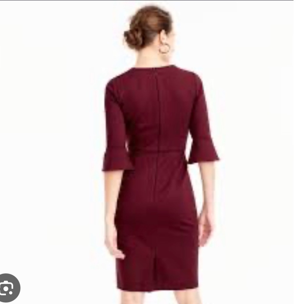 J.Crew Burgundy Bell Sleeve Sheath‎ Dress Size 6 Lined Stretch Work Cocktail - Picture 2 of 13